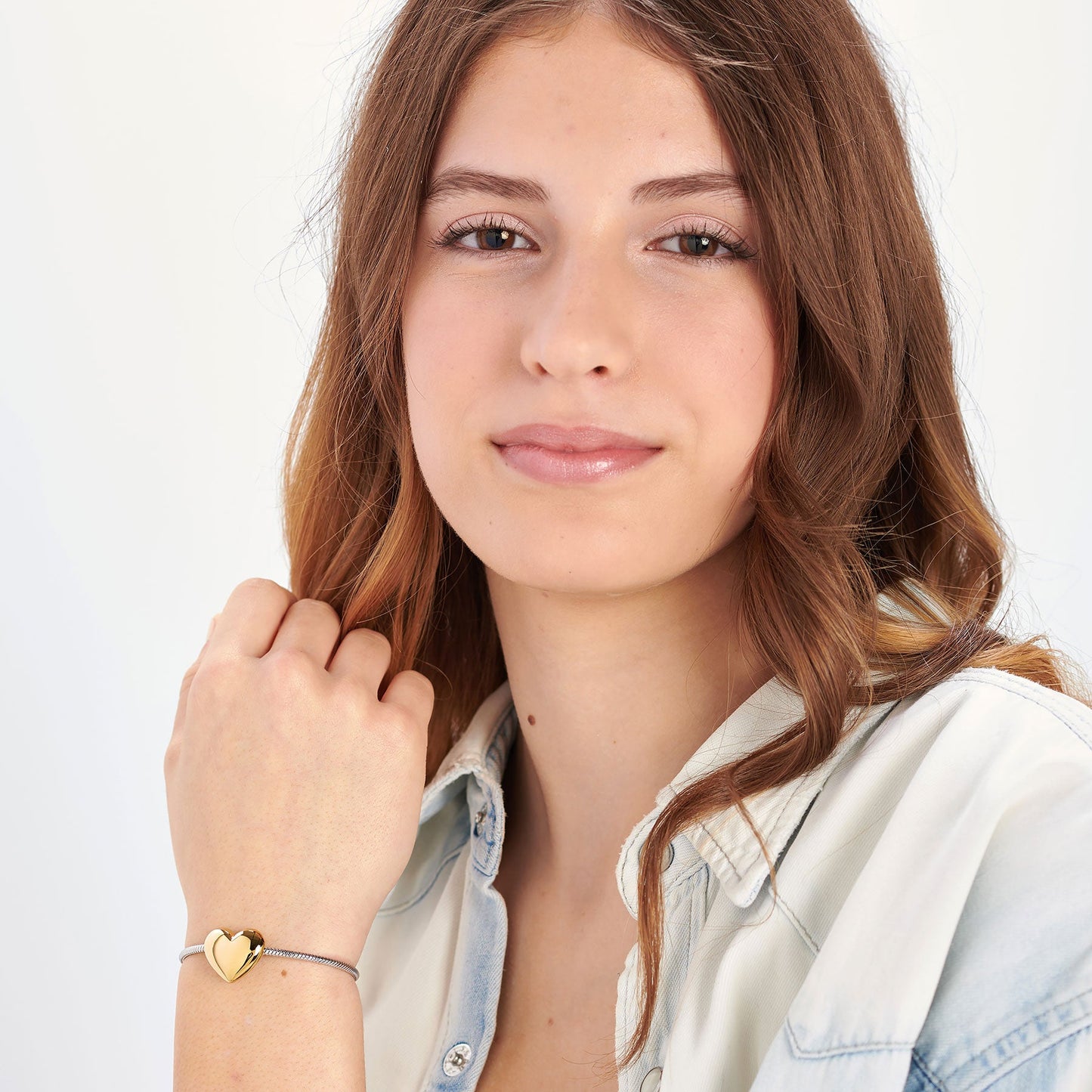 Bracciale Sagapò Stellar Acciaio Maglia Coda Di Topo Cuore Bombato Pvd Oro
