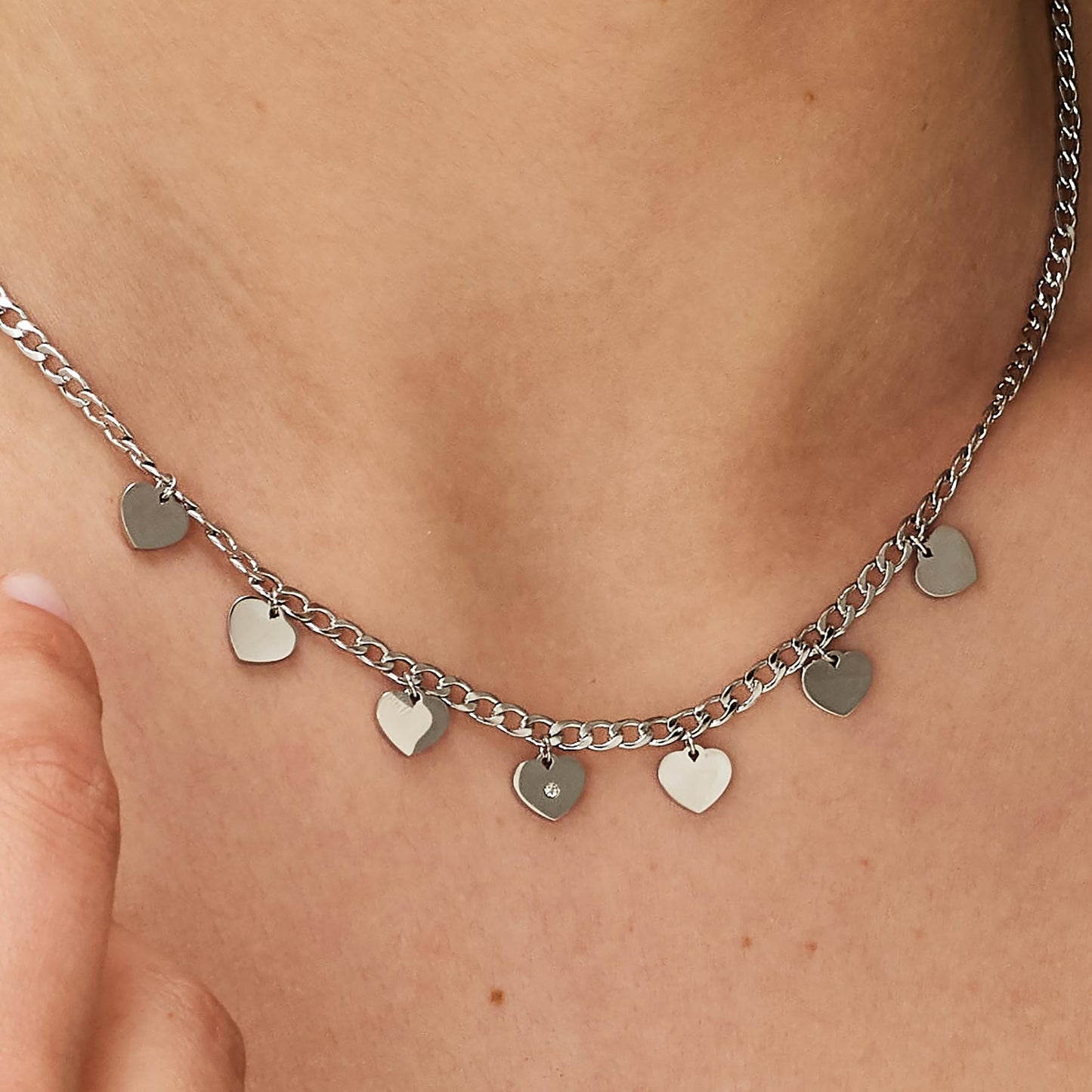 Collana Sagapò Message Collana In Acciaio Grumetta Con Pendenti Cuori