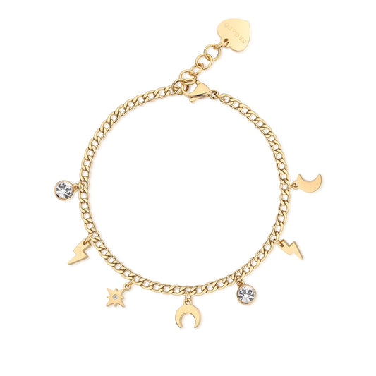 Bracciale Sagapò Message Pvd Oro Charms Luna Saetta Stella Cristalli