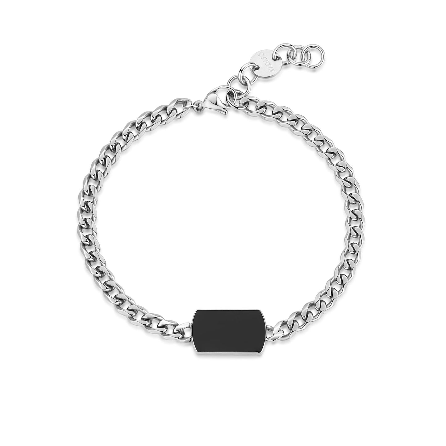 Bracciale Sagapò Tag Me Too Uomo Piastrina Smalto Nero