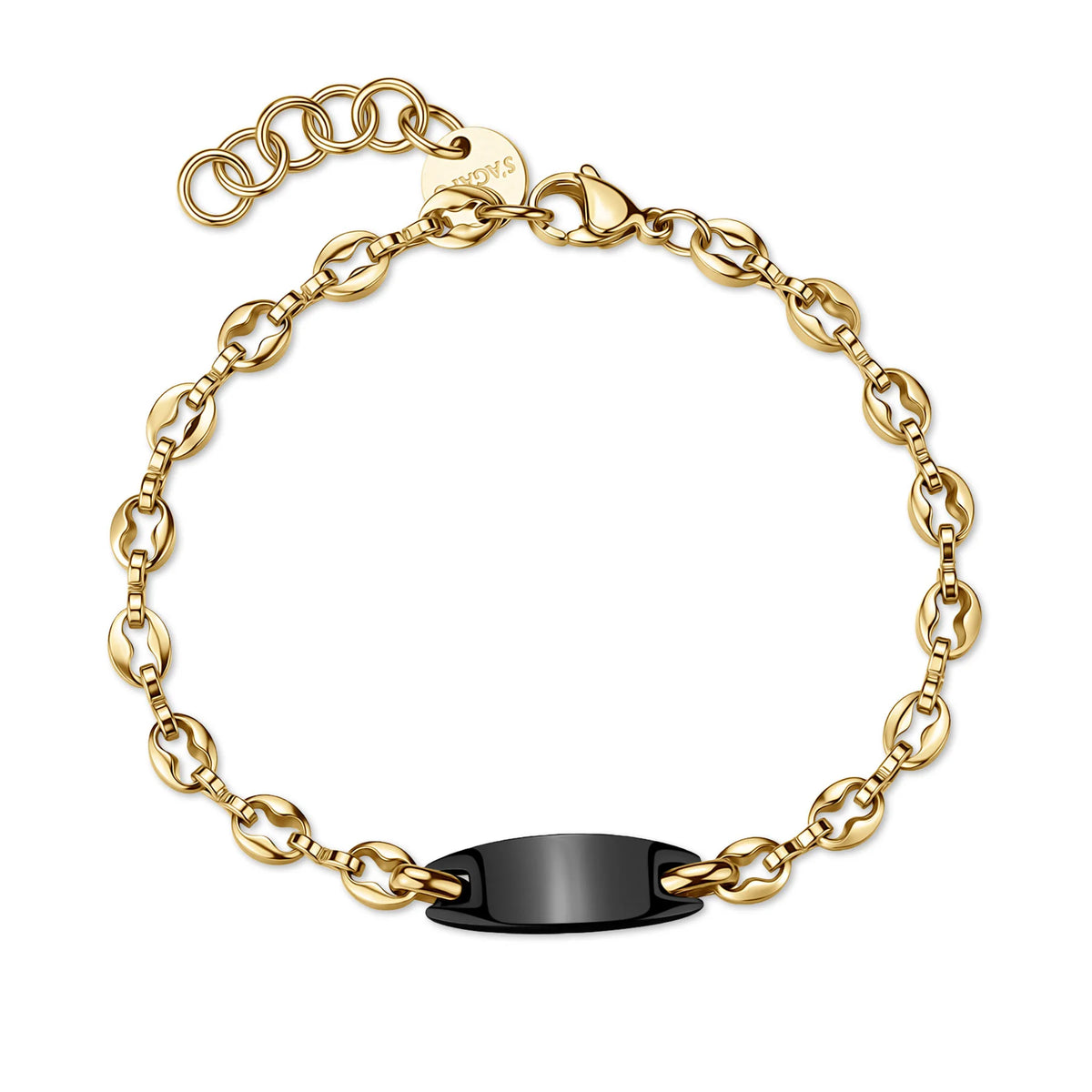 Bracciale Uomo Sagapò Titan Pvd Oro Catena Maglia Marinara Piastrina Centrale Nero