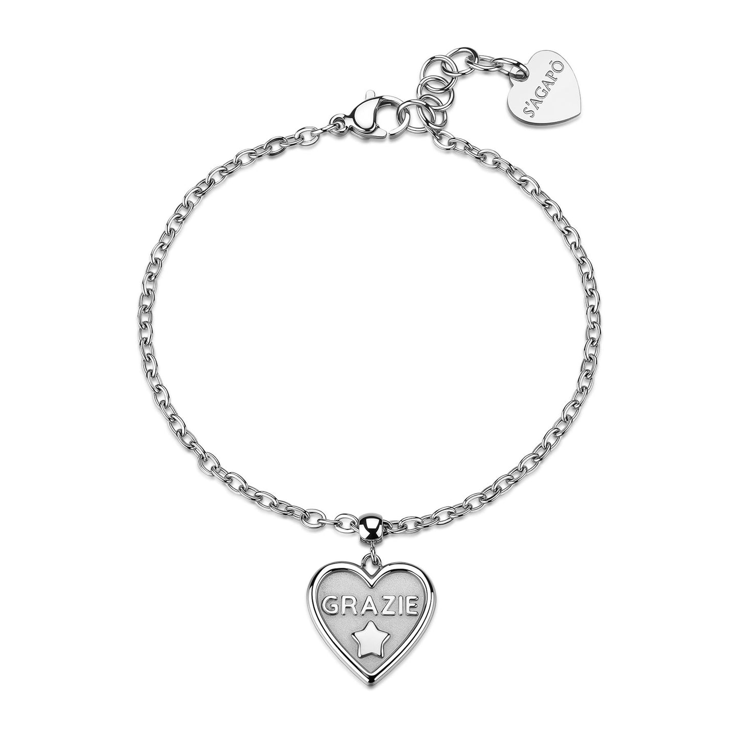 Bracciale Sagapò Duh Duh Acciaio Charm Cuore "Grazie"