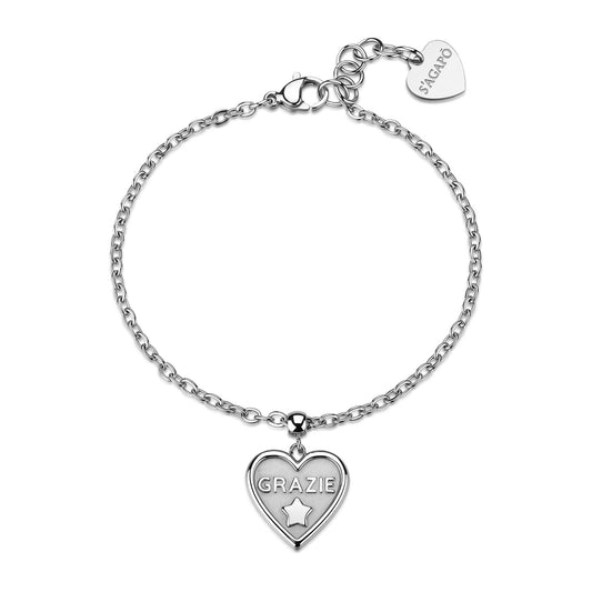 Bracciale Sagapò Duh Duh Acciaio Charm Cuore "Grazie"