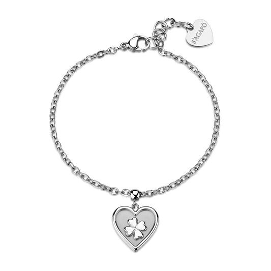 Bracciale Sagapò Duh Duh Acciaio Charm Cuore Quadrifoglio