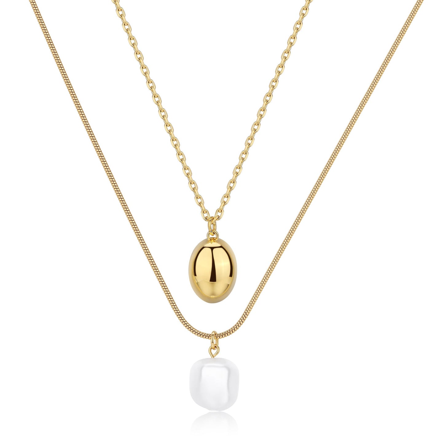 Collana Sagapò Wisdom Doppio Filo Pvd Oro Pendente Ovale + Perla Di Conchiglia