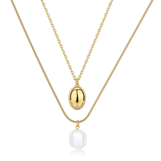 Collana Sagapò Wisdom Doppio Filo Pvd Oro Pendente Ovale + Perla Di Conchiglia