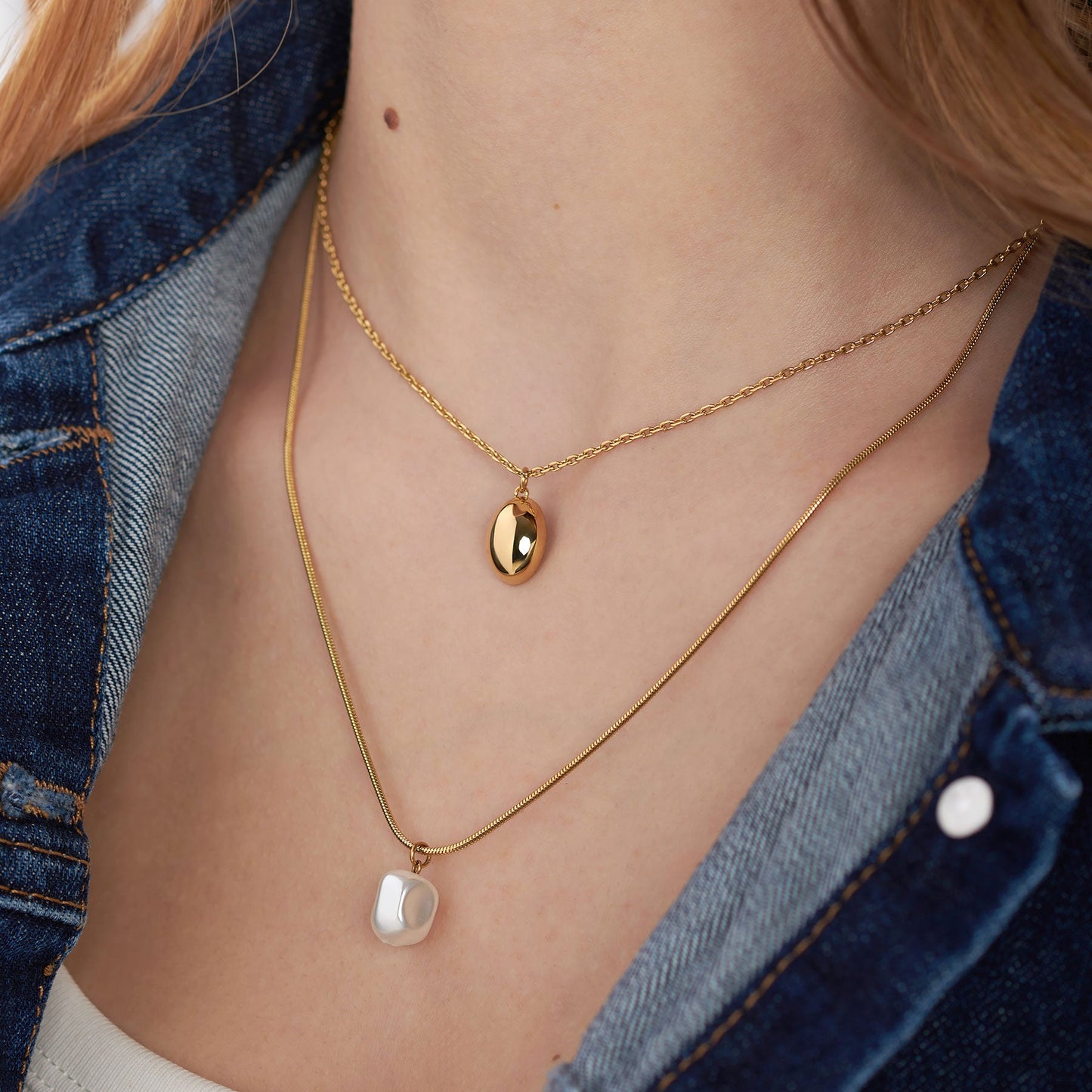 Collana Sagapò Wisdom Doppio Filo Pvd Oro Pendente Ovale + Perla Di Conchiglia