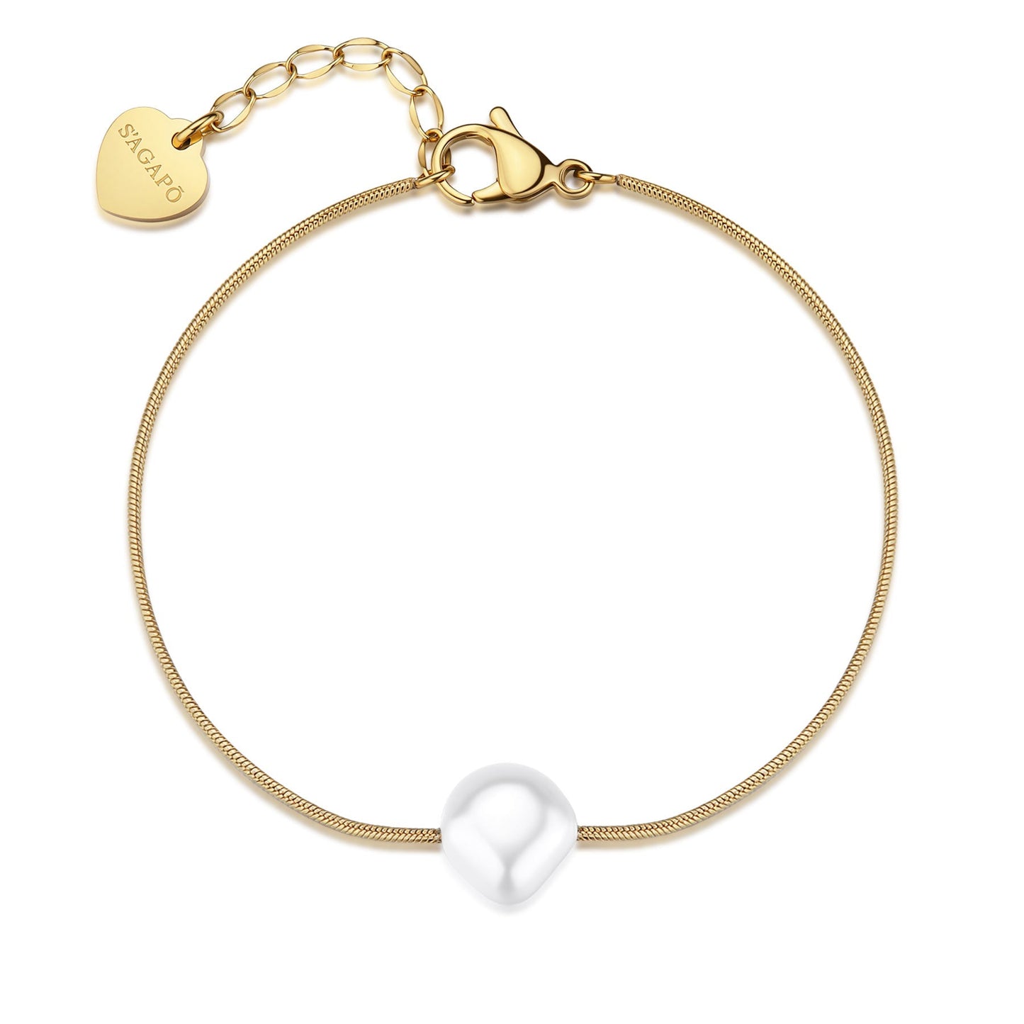 Bracciale Sagapò Wisdom Acciaio Pvd Oro Coda Di Topo con Perla Passante