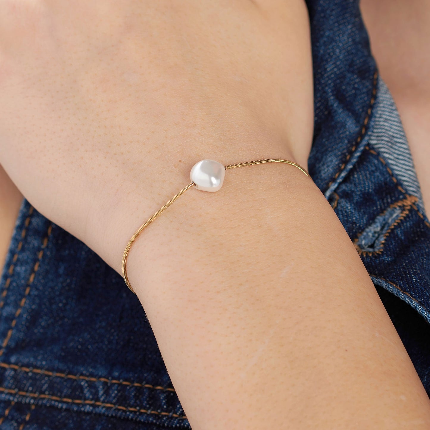 Bracciale Sagapò Wisdom Acciaio Pvd Oro Coda Di Topo con Perla Passante