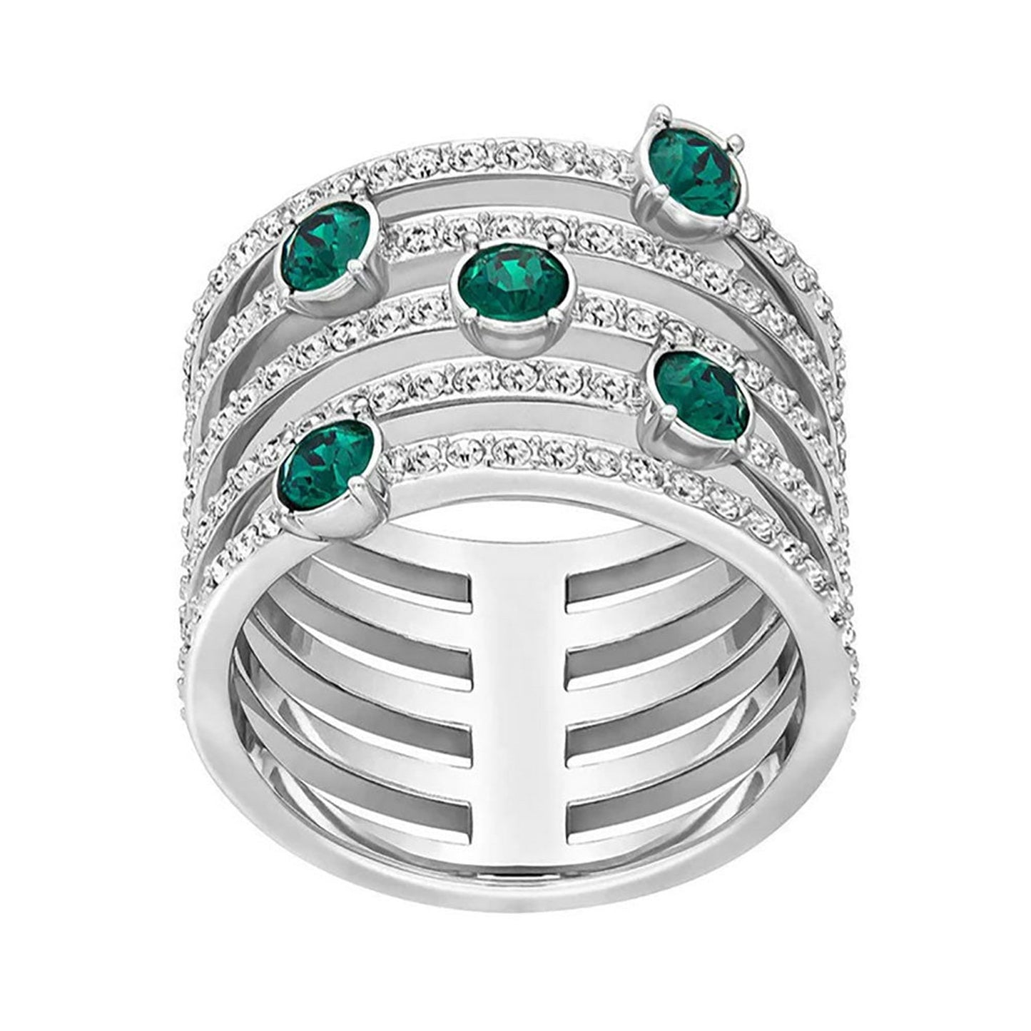 Anello Swarovski Creativity Taglio Round, Verde, Bianco, Placcato rodio  - Misura 58