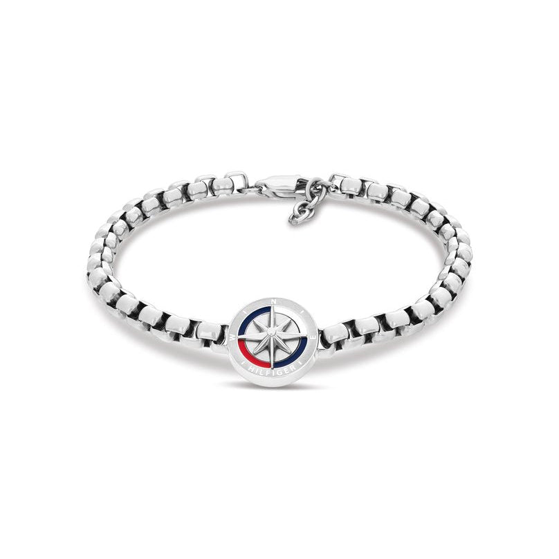 Bracciale Uomo Tommy Hilfiger Compass Acciaio Catena Maglia Veneziana Centrale Rosa Dei Venti