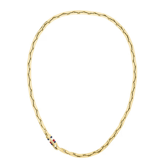 Collana Uomo Tommy Hilfiger Men's In Acciaio Pvd Oro Con Logo Smaltato