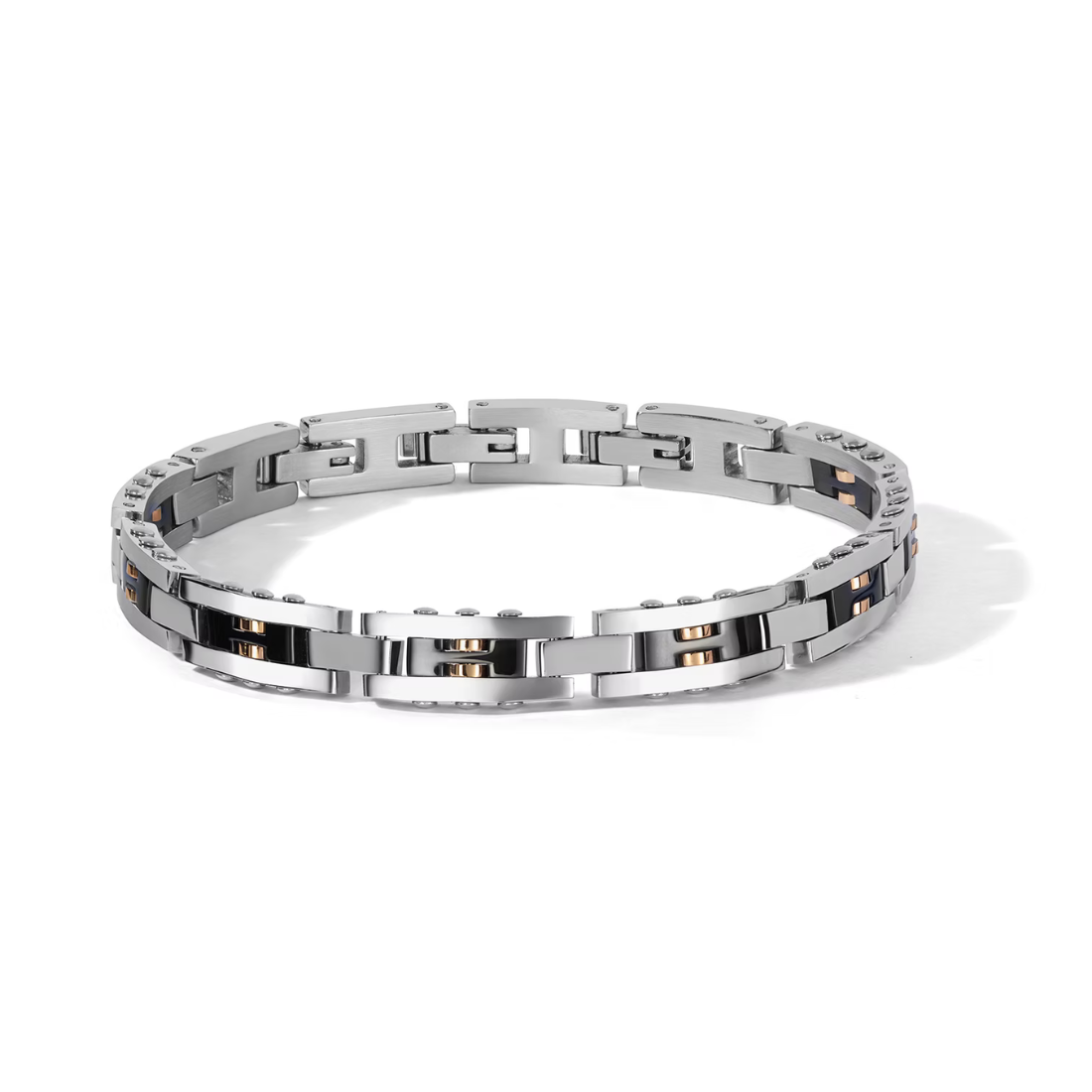 Bracciale Comete Uomo Acciaio Inserti Pvd Nero Pvd Oro Rosa