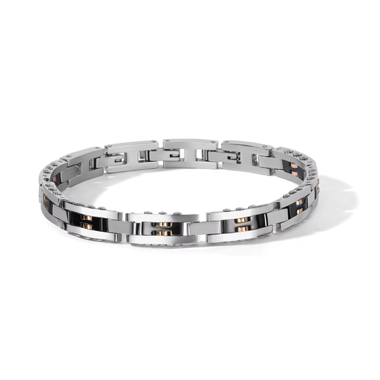 Bracciale Comete Uomo Acciaio Inserti Pvd Nero Pvd Oro Rosa