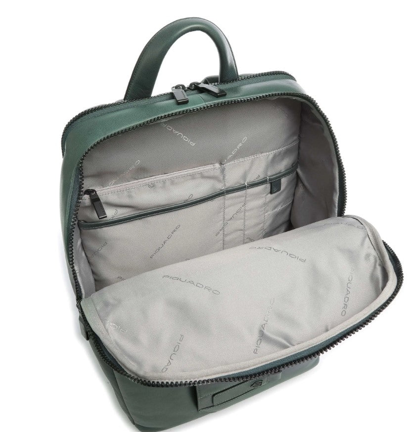 Zaini Piquadro Zaino Porta Pc Ipad In Pelle Liscia Verde