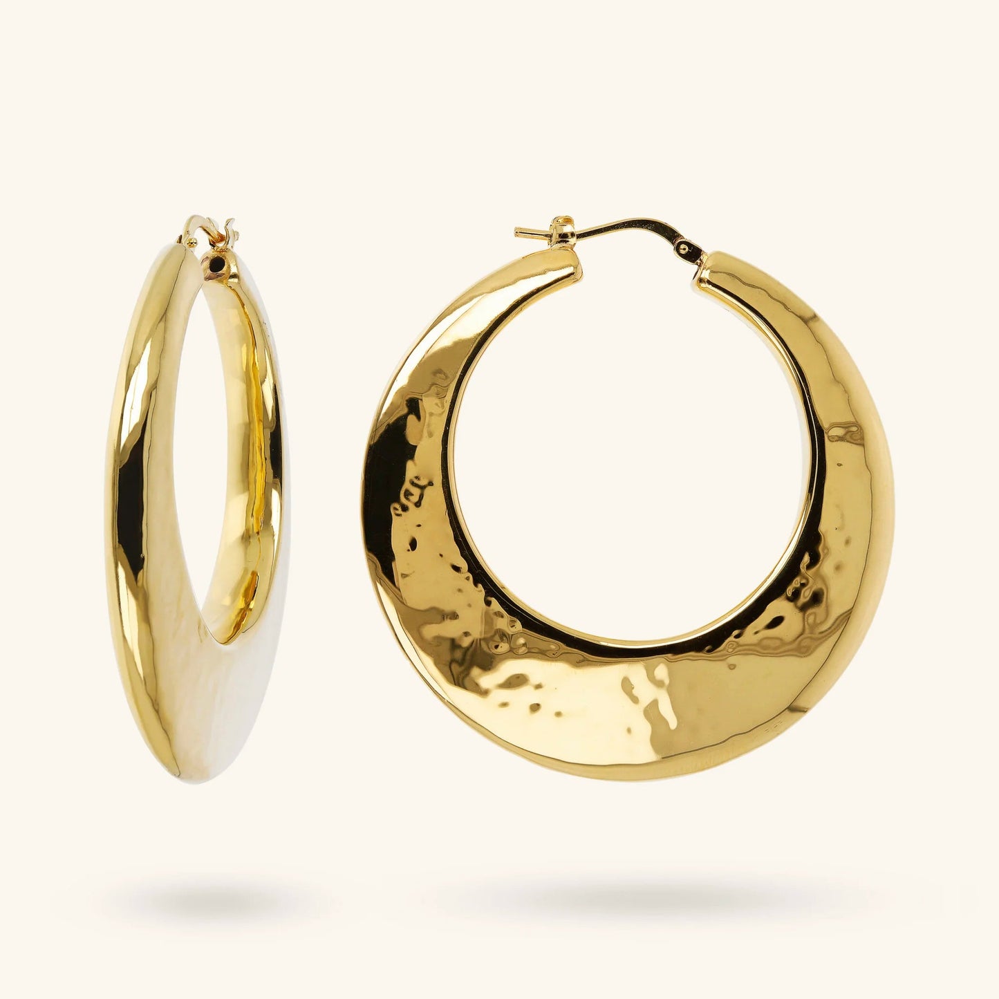 Orecchini a Cerchio Etrusca Martellati Lega Golden Placcata Oro 18 kt