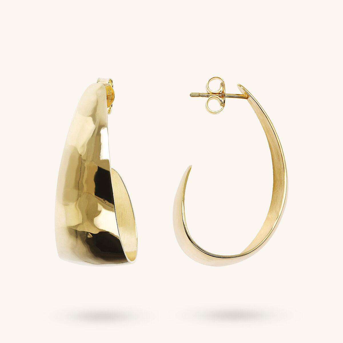 Orecchini Pendenti Etrusca a Ricciolo Martellati Lega Golden Placcata Oro 18 kt