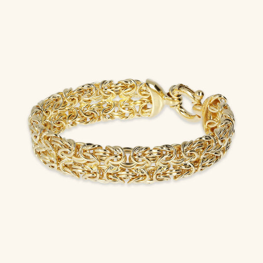 Bracciale a Fascia Doppia Etrusca Catena Bizantina Lega Golden Placcata Oro 18 kt