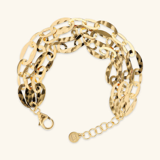 Bracciale Multifilo Etrusca Catena Ovale Martellata Lega Golden Placcata Oro 18 kt