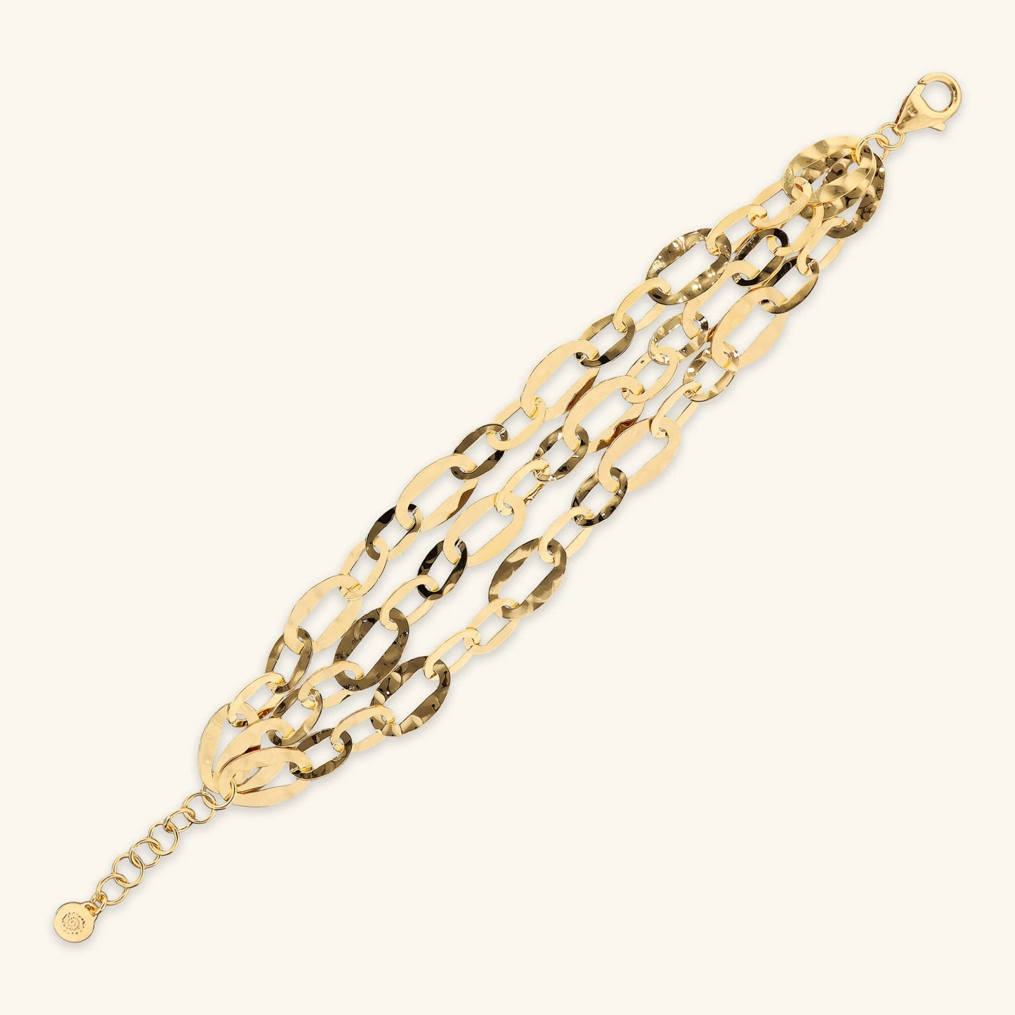 Bracciale Multifilo Etrusca Catena Ovale Martellata Lega Golden Placcata Oro 18 kt