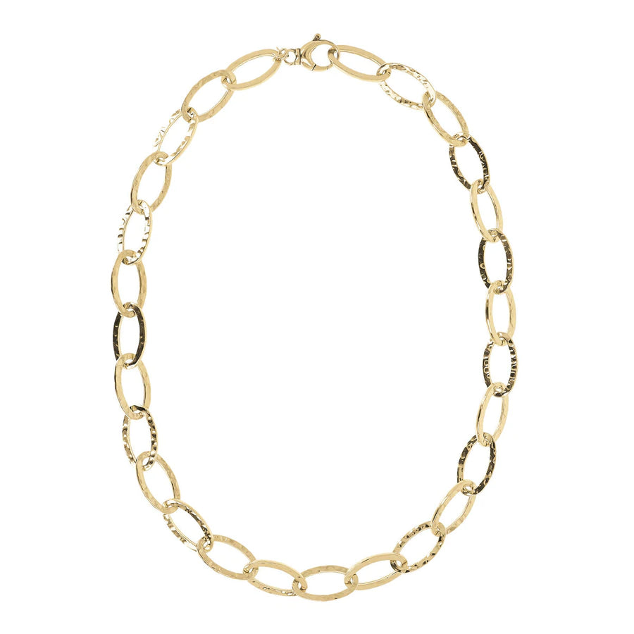 Collana Etrusca Catena Ovale Allungata Martellata Lega Golden Placcata Oro 18 kt