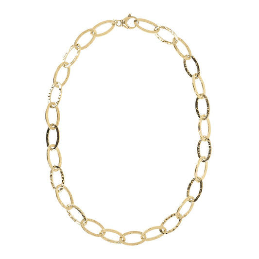 Collana Etrusca Catena Ovale Allungata Martellata Lega Golden Placcata Oro 18 kt