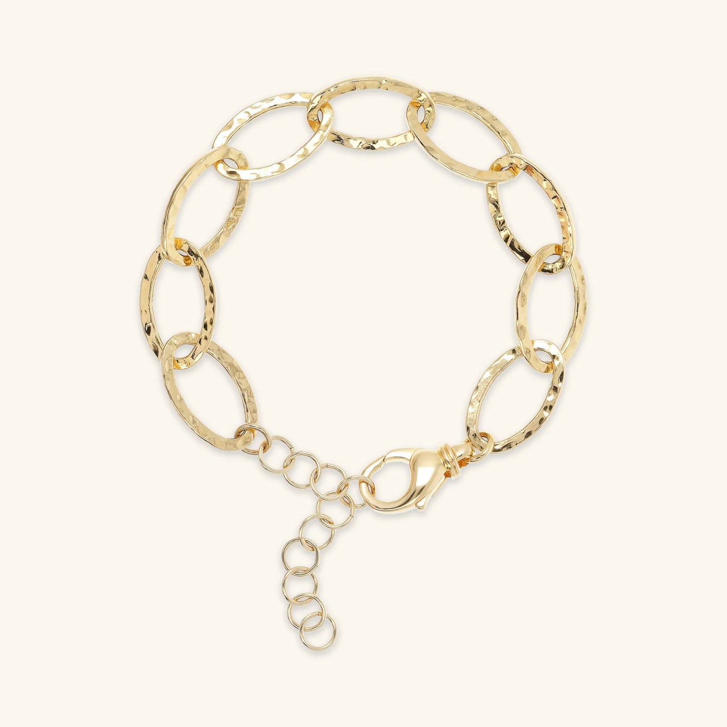 Bracciale Etrusca Catena Sottile Ovale Allungata Martellata Lega Golden Placcata Oro 18 kt