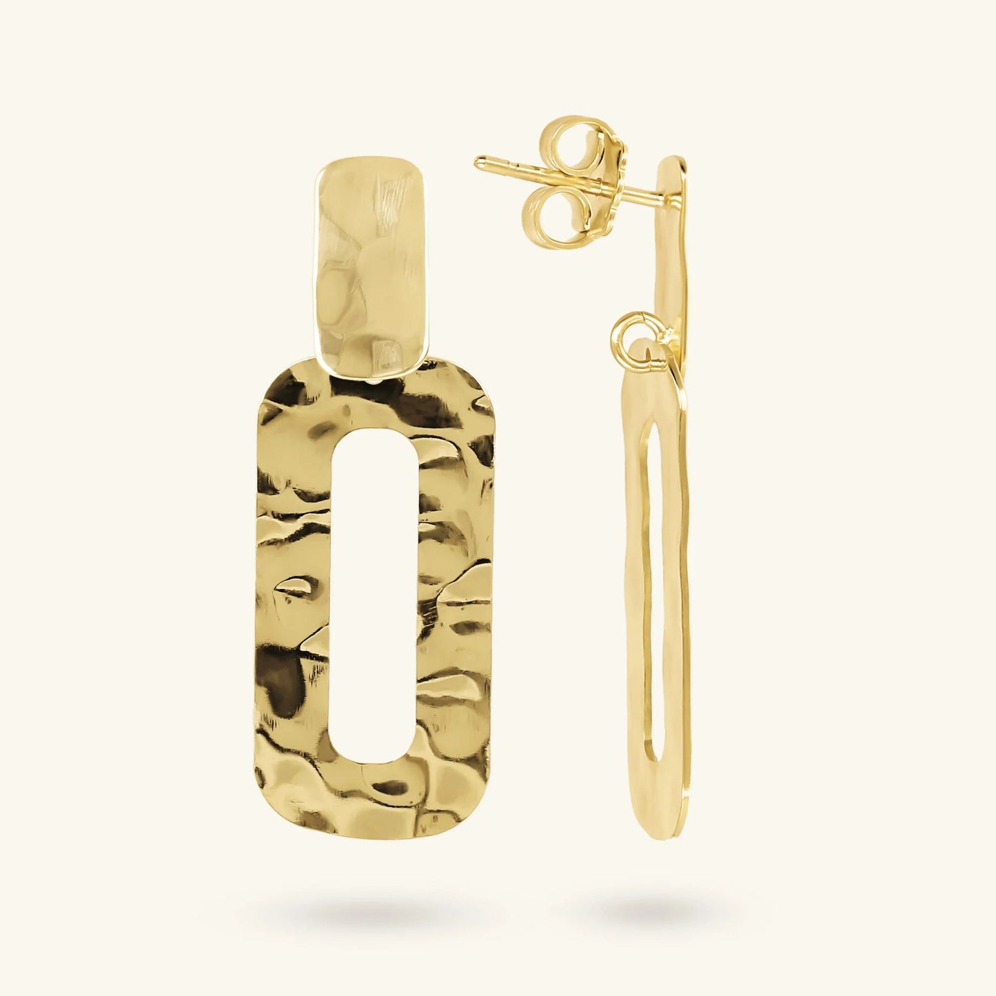Orecchini Etrusca Gioielli Pendenti Lega Golden Placcata Oro 18 Kt Maglia Rettangolare Piatta Martellata