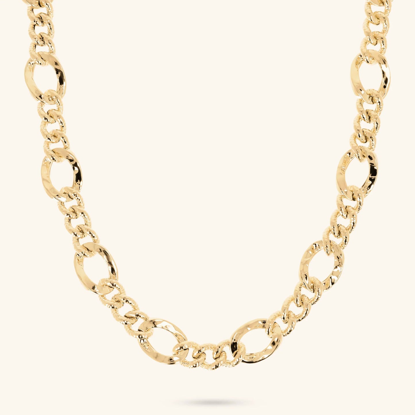 Collana Etrusca Catena Figaro con Maglia Grumetta Lega Golden Placcata Oro 18 kt
