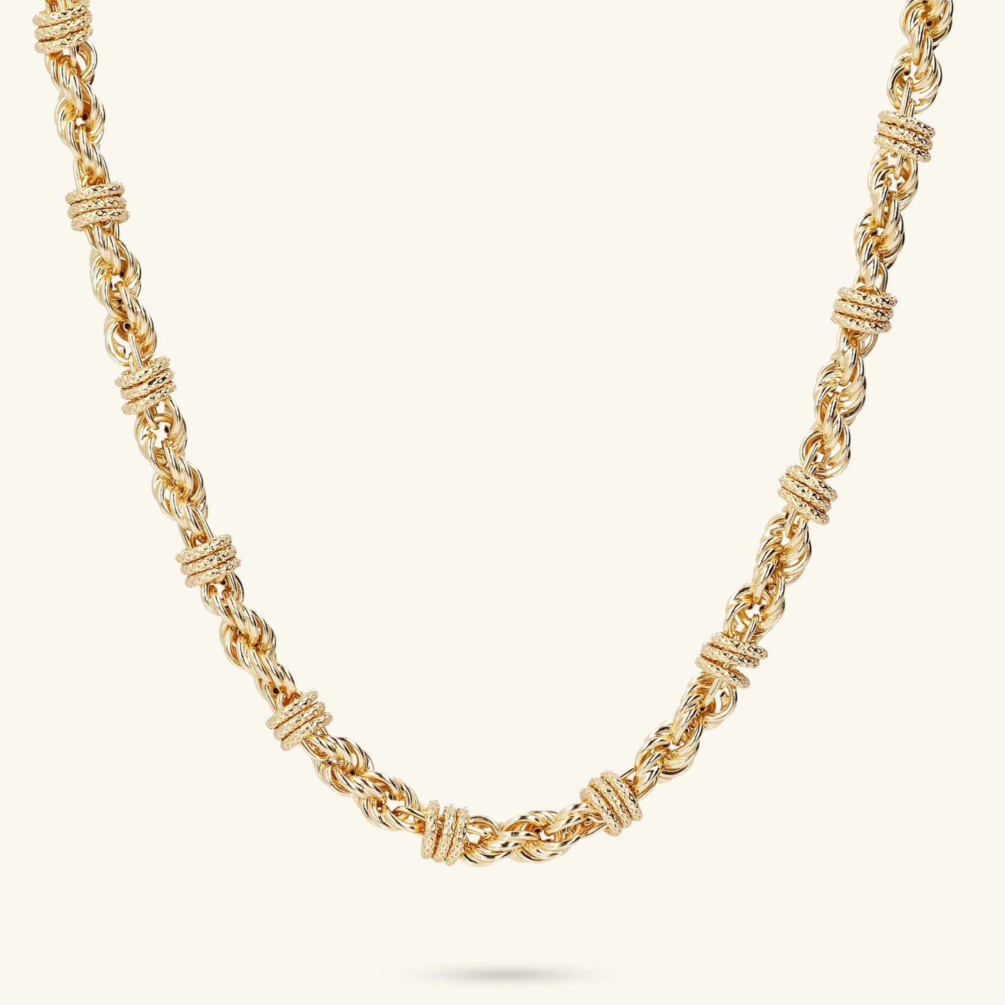 Collana Etrusca Gioielli Lega Golden Placcata Oro 18 Kt Fune Con Rondelle