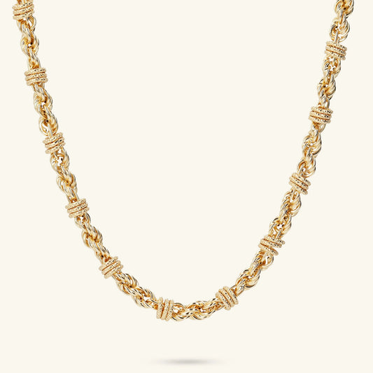 Collana Etrusca Gioielli Lega Golden Placcata Oro 18 Kt Fune Con Rondelle