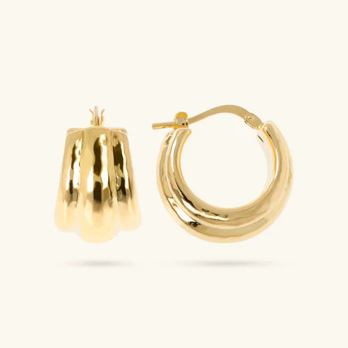 Orecchini a Cerchio Etrusca Martellati Piccoli Lega Golden Placcata Oro 18 kt
