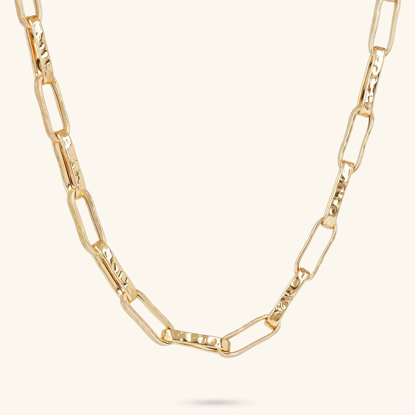 Collana Etrusca Catena Forzatina Paperclip Martellata Lega Golden Placcata Oro 18 kt