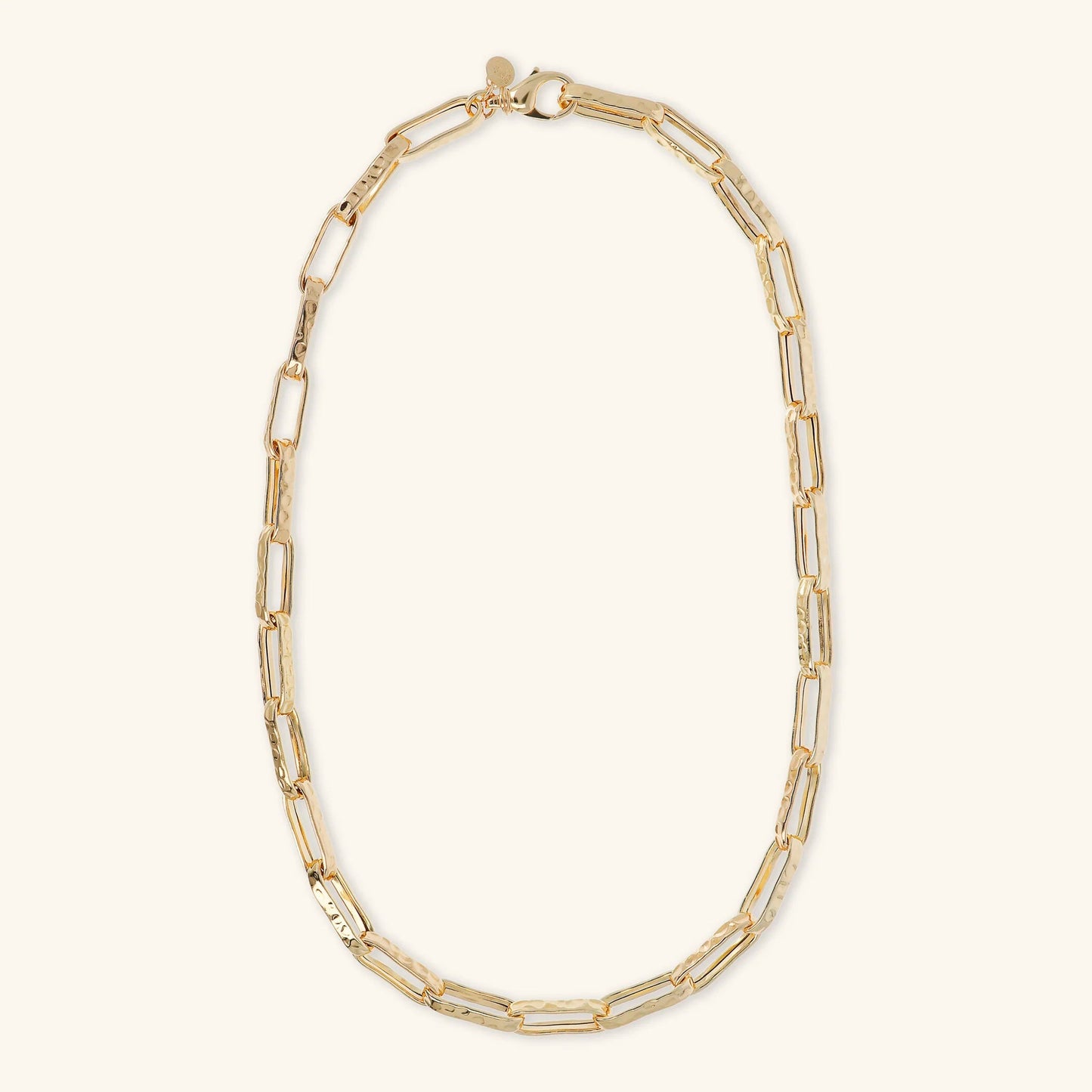 Collana Etrusca Catena Forzatina Paperclip Martellata Lega Golden Placcata Oro 18 kt