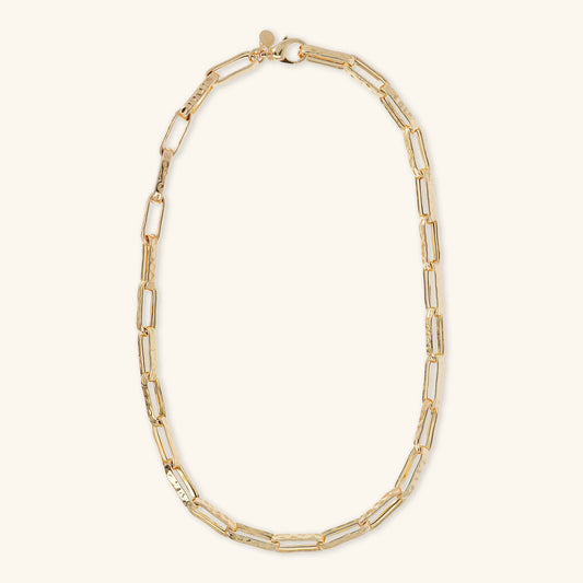 Collana Etrusca Catena Forzatina Paperclip Martellata Lega Golden Placcata Oro 18 kt