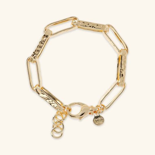 Bracciale Etrusca Catena Forzatina Paperclip Martellata Lega Golden Placcata Oro 18 kt