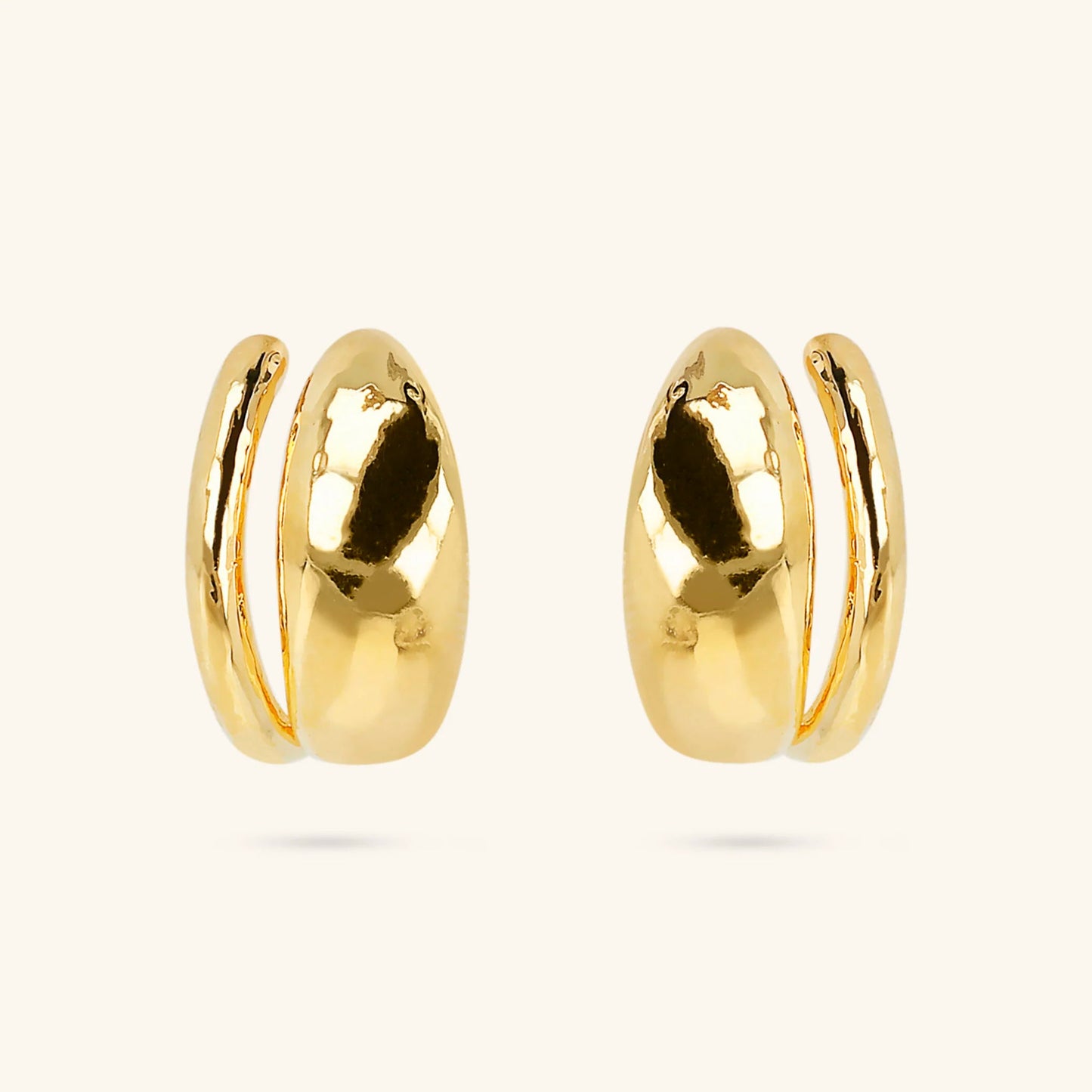 Orecchini Etrusca Martellati Design Doppio Lega Golden Placcata Oro 18 kt