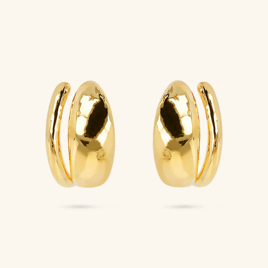 Orecchini Etrusca Martellati Design Doppio Lega Golden Placcata Oro 18 kt