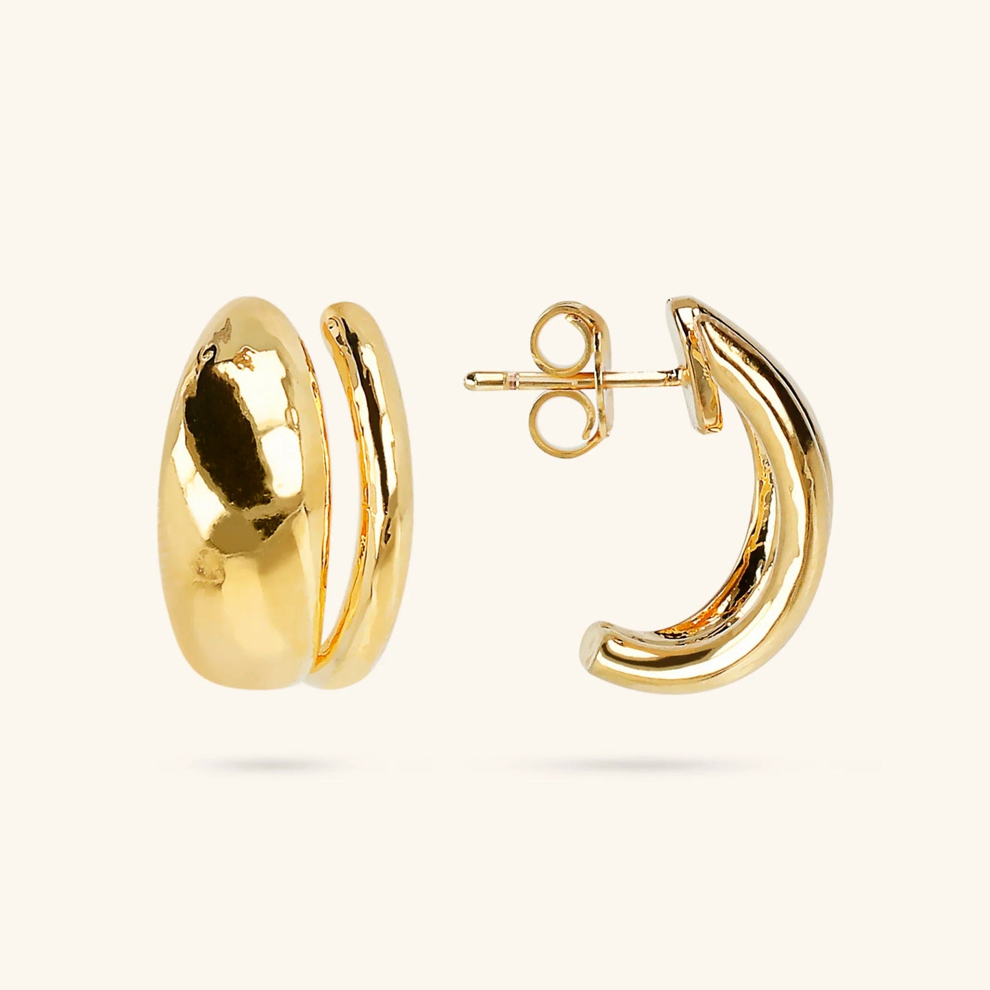 Orecchini Etrusca Martellati Design Doppio Lega Golden Placcata Oro 18 kt