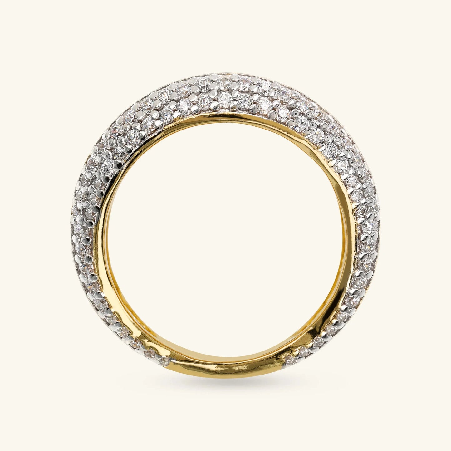Anello a Fascia Etrusca Martellato con Pavé in Cubic Zirconia Lega Golden Placcata Oro 18 kt - Misura 18