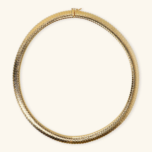 Collana Girocollo Etrusca Tubogas Diamantata Lega Golden Placcata Oro 18 kt