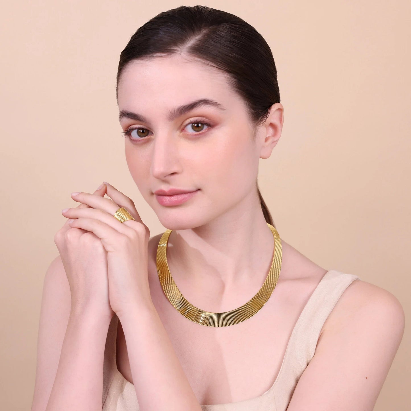Collana Etrusca Cleopatra Piccola Graduata Lega Golden Placcata Oro 18 kt