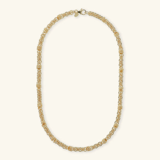 Collana Girocollo Etrusca Catena a Intreccio con Rondelle Lega Golden Placcata Oro 18 kt