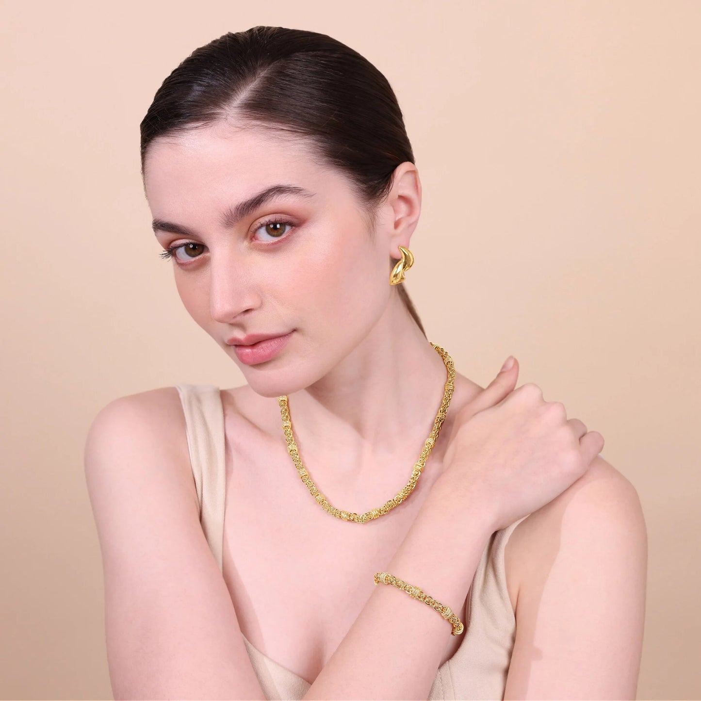 Bracciale Etrusca Catena a Intreccio con Rondelle Lega Golden Placcata Oro 18 kt