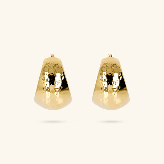 Orecchini a Cerchio Etrusca Martellati Design Graduato Lega Golden Placcata Oro 18 kt