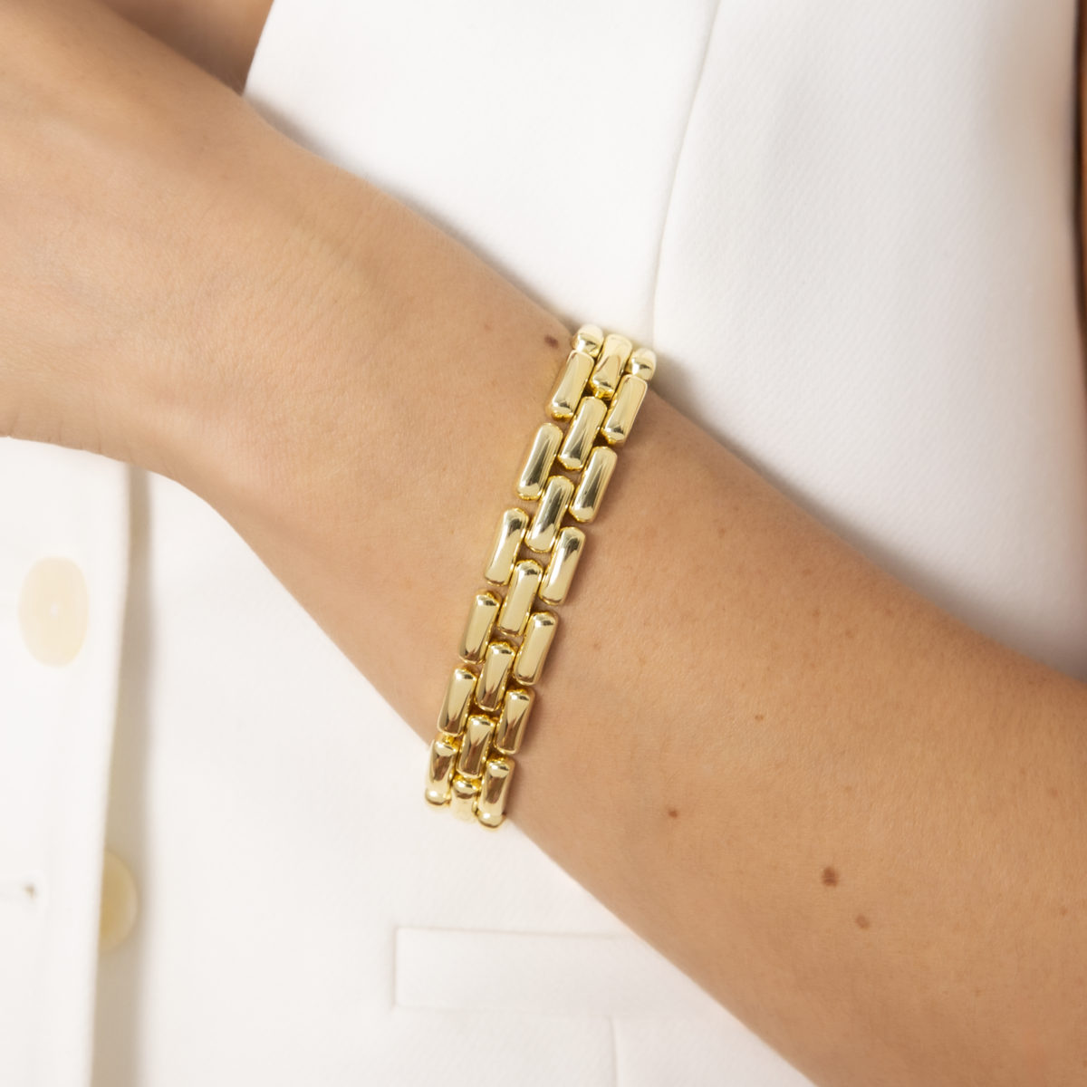Bracciale Etrusca Catena Pantera Superficie Liscia Lega Golden Placcata Oro 18 kt