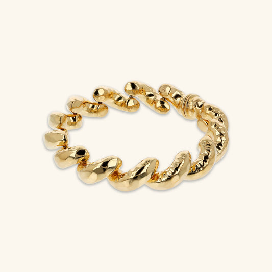 Bracciale Rigido Etrusca Martellato Catena San Marco Lega Golden Placcata Oro 18 kt