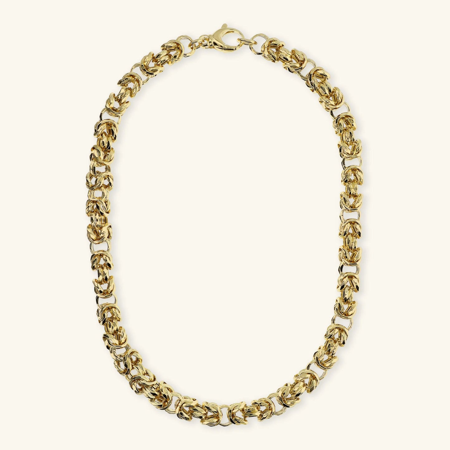 Collana Girocollo Etrusca Maxi Catena Bizantina Martellata Lega Golden Placcata Oro 18 kt