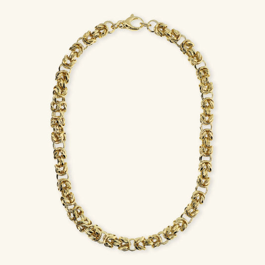 Collana Girocollo Etrusca Maxi Catena Bizantina Martellata Lega Golden Placcata Oro 18 kt