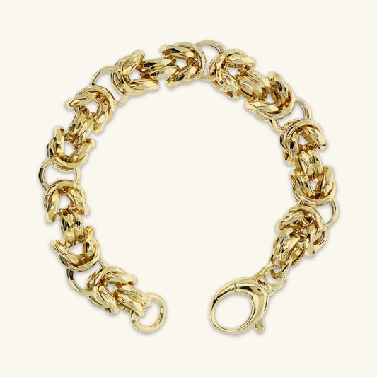 Bracciale Etrusca Maxi Catena Bizantina Martellata Lega Golden Placcata Oro 18 kt